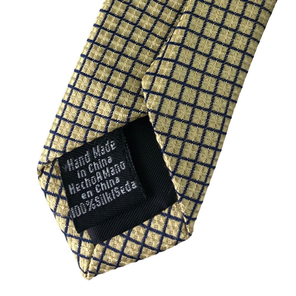 Stafford Tan & Blue Geometric Print 100% Silk Mens Tie Necktie - Picture 4 of 6